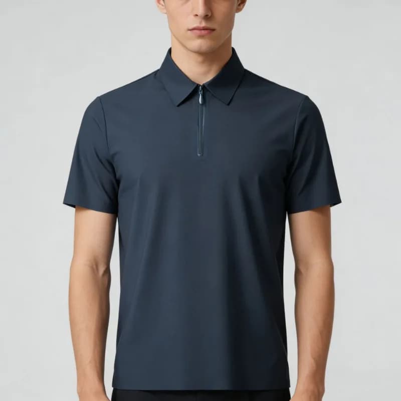 Polo da Uomo a Maniche Corte con Zip, Asciugatura Rapida, Traspirante, per Golf e Uso Quotidiano