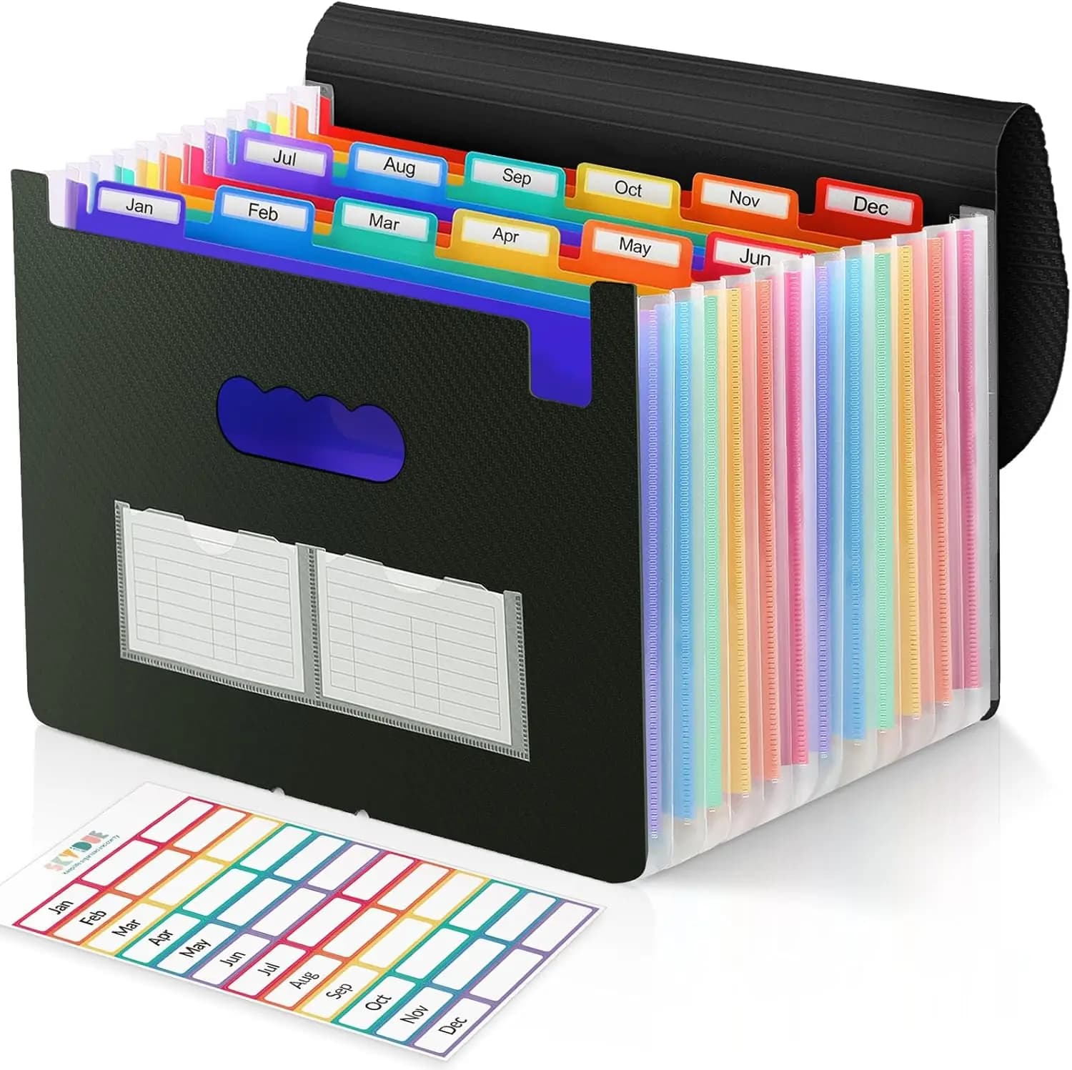 Cartella Portadocumenti Espandibile a 12 Tasche con Linguette Colorate, Organizer Portatile per Fatture e Ricevute in Nero