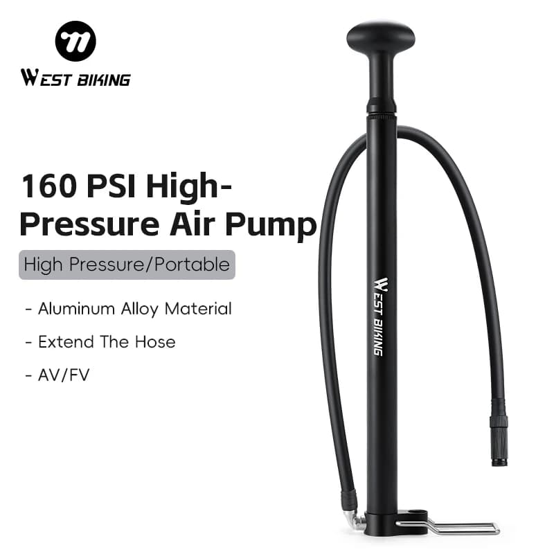 WEST BIKING Portable Mini Bike Floor Pump 160PSI High Pressure Bicycle Tire Inflator Fits Presta&Schrader Valve Alloy Bike Pump