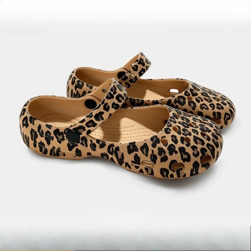 Women's Summer Leopard Print Mary Jane Clogs EVA Soft Anti-slip Sole Breathable Comfortable Beach Sandals Outdoor Slip-on Shoes
