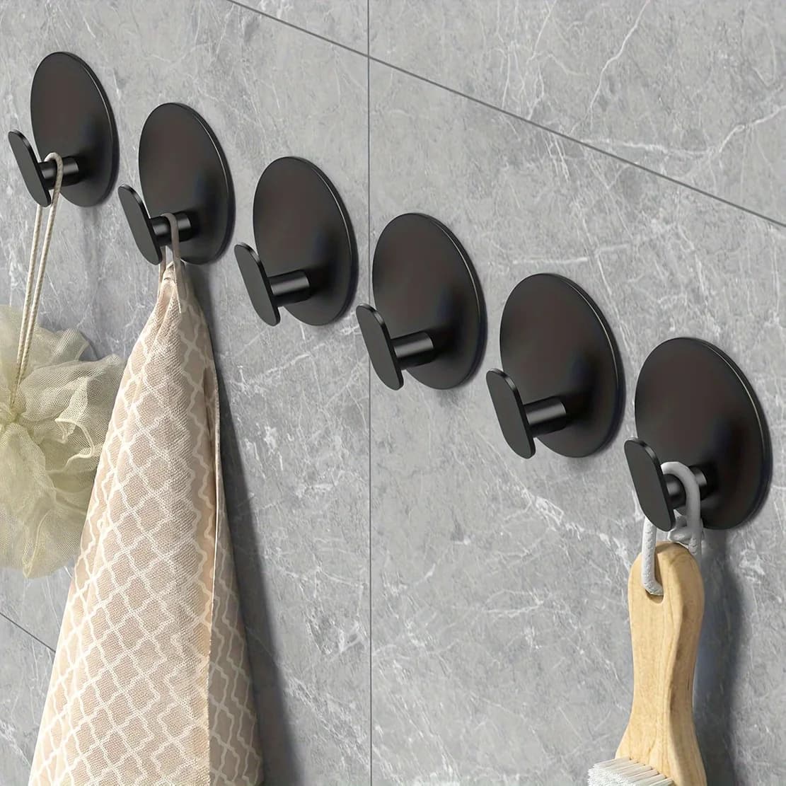 Ganci da Parete Neri Moderni, Appendiabiti Adesivi per Bagno e Cucina, Porta Asciugamani, Vestiti, Cappelli e Chiavi Resistenti