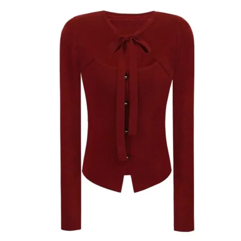 Top in due pezzi finto con fiocco e maglione a maniche lunghe slim fit scavato dal design straordinario