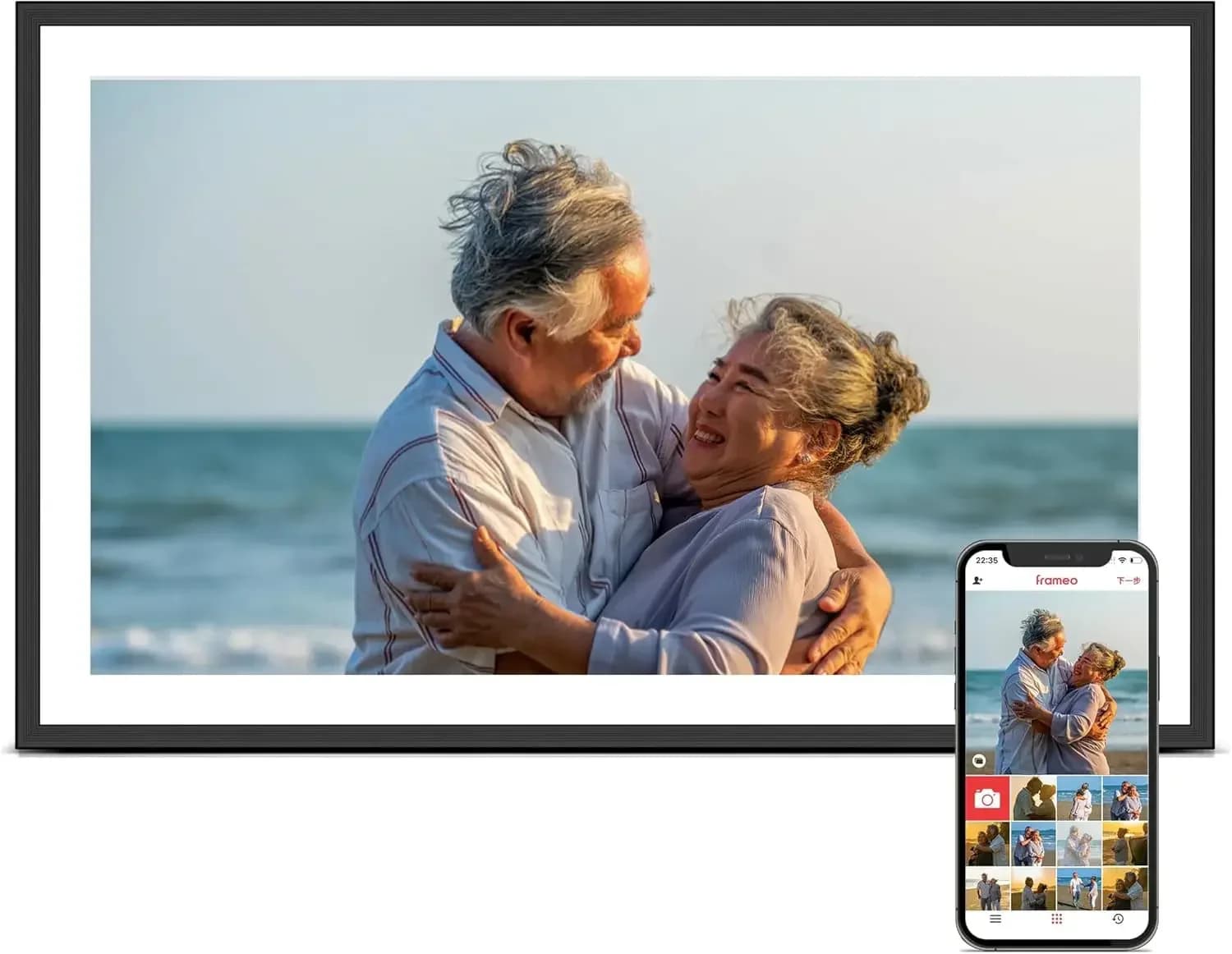 Cornice Digitale, Cornice Fotografica Digitale Frameo da 15,6 Pollici con WiFi, 32GB, Schermo Touch IPS HD 1920 * 1080, da Tavolo e da Parete