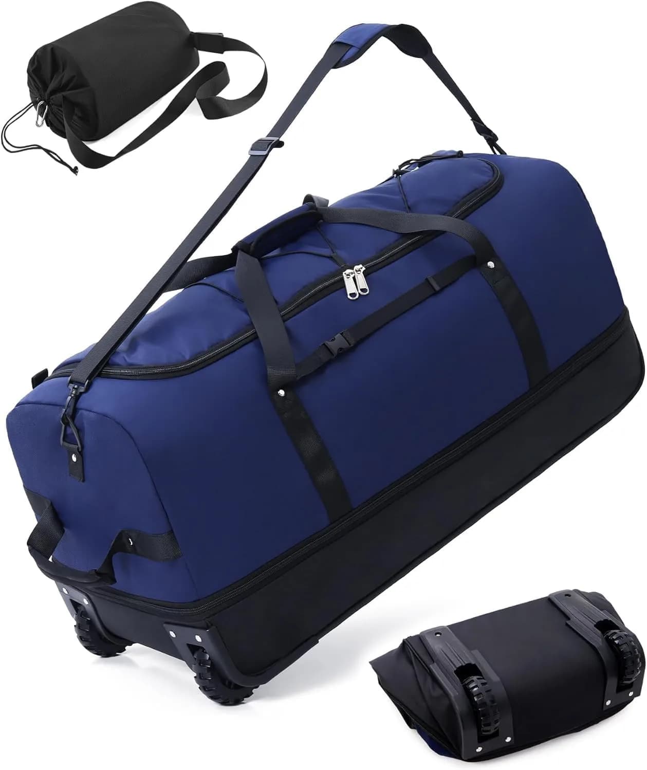 Borsa da Viaggio Blu Pieghevole con Ruote - Zaino Impermeabile con Fondo Imbottito