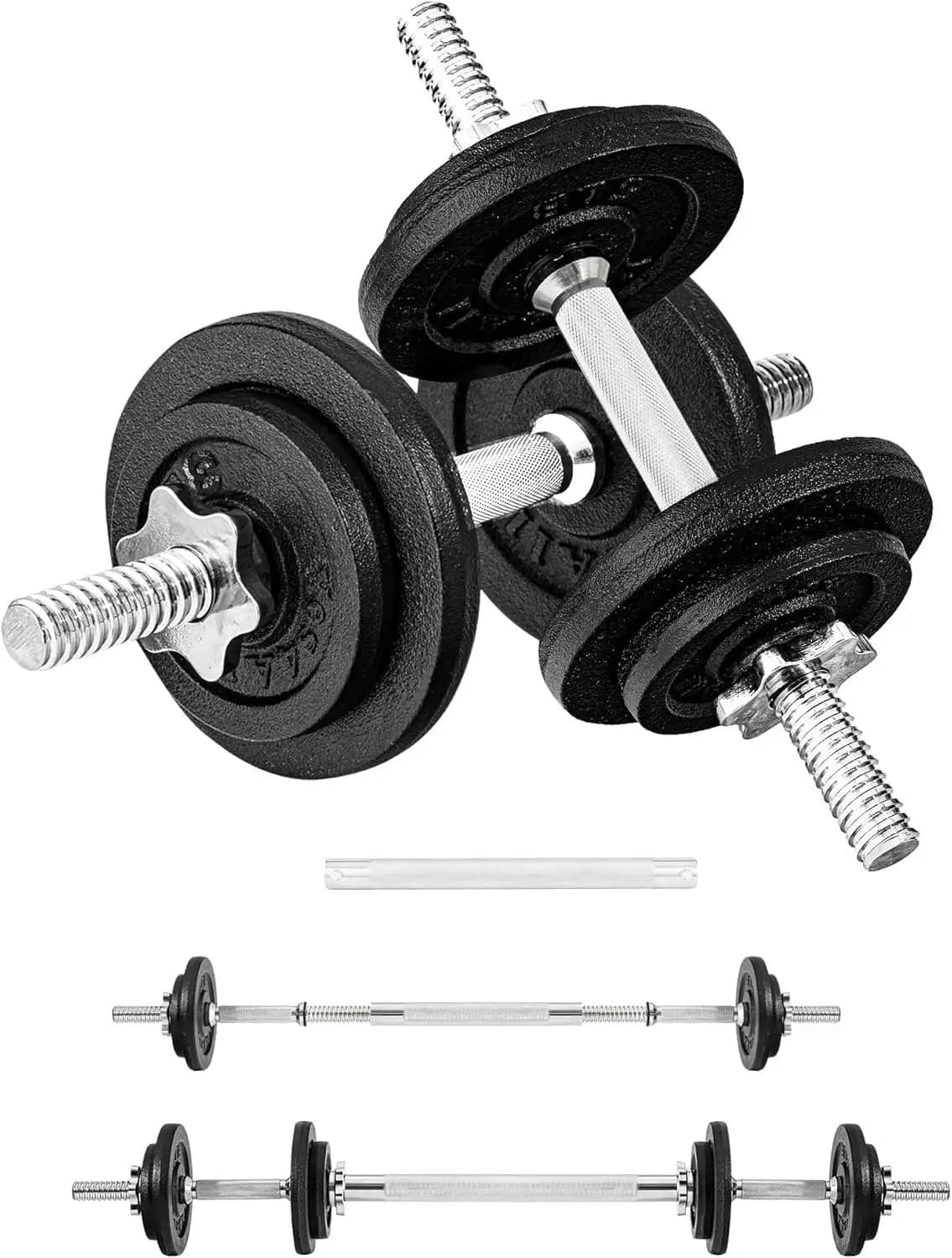 Set of Adjustable Manubris with Weight Plates, Locking Collars and Connectors - from 40 pounds to 200 pounds, Home Gym Equipment