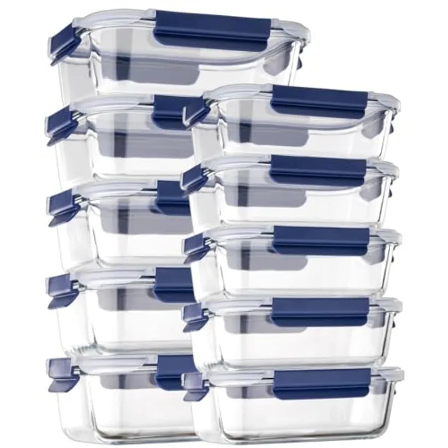 Contenitori in Vetro per Alimenti con Coperchi Ermetici [Set da 10] Contenitori in Vetro per Preparazione Pasti con Coperchio Senza BPA