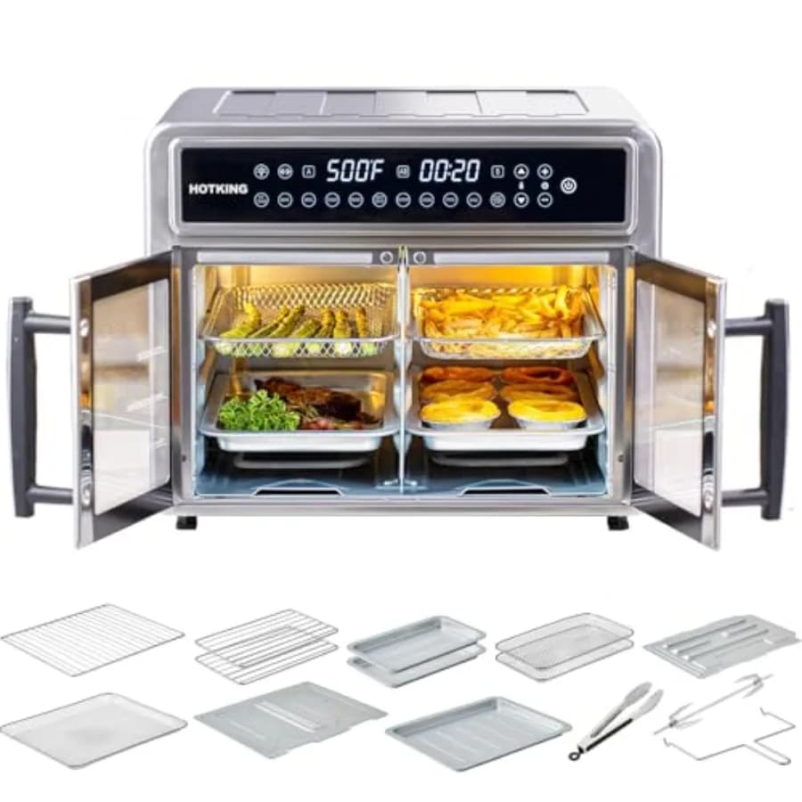 Combinazione forno tostapane e friggitrice ad aria a doppia zona da appoggio per cucinare a casa, in acciaio inossidabile, nero, capacità extra large da 28 QT con Fre