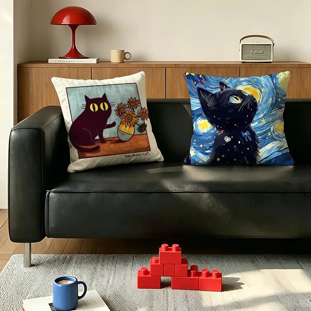 Art Van Gogh Irises Cat Cushion Cover For Bedroom Car Coffee Shop Room Soft and Living Room Sofa Decorative Pillow Cover Case
