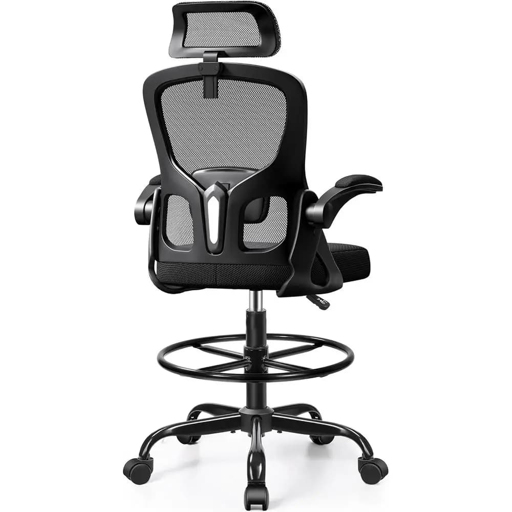 Sedia da ufficio ergonomica con schienale alto, supporto lombare, poggiapiedi e braccioli regolabili, nera