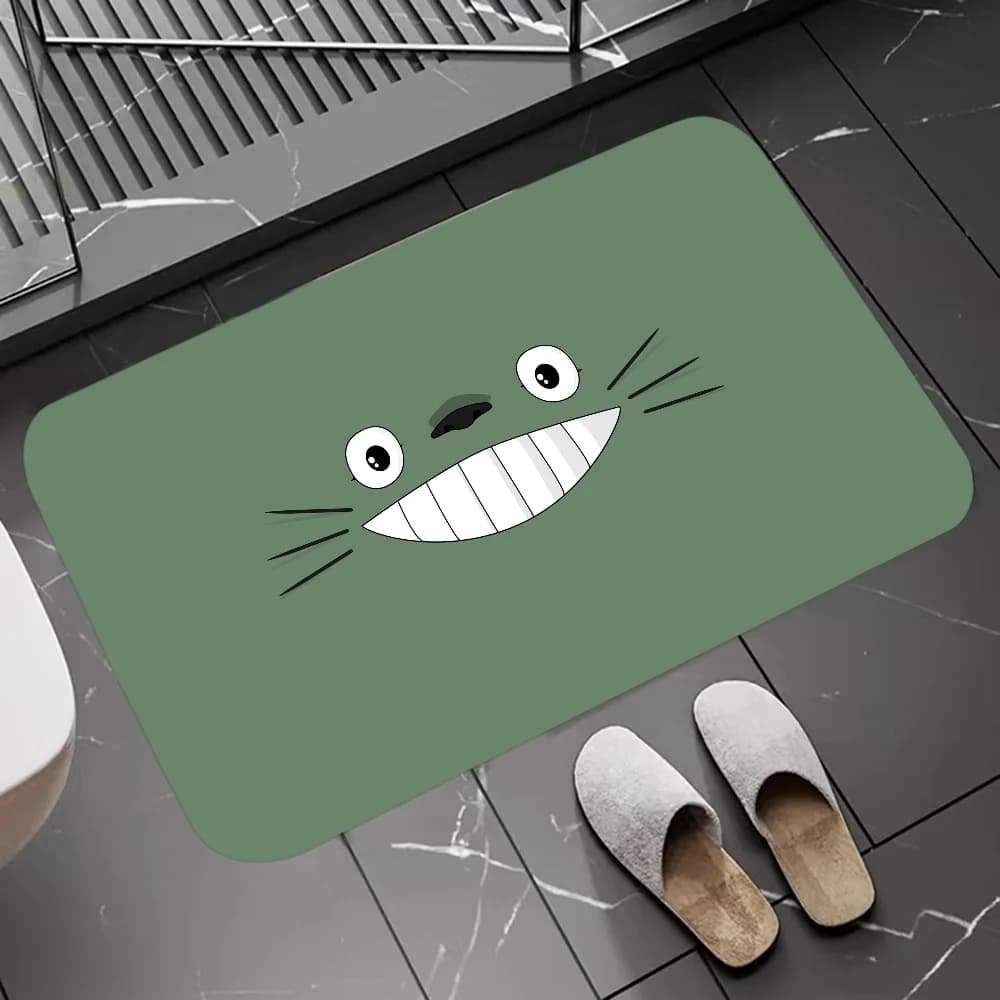 Tappetino da bagno in flanella stampato con Totoro, design con faccia di gatto verde, morbido e antiscivolo, per bagno, decorazione per la casa, regalo per gli amanti degli anime