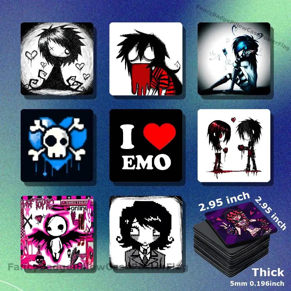 Scene Emo Boys Emocore Scene Acrylic Refrigerator Magnets Square Tiles with Magnetic Sheets for Home Decoration