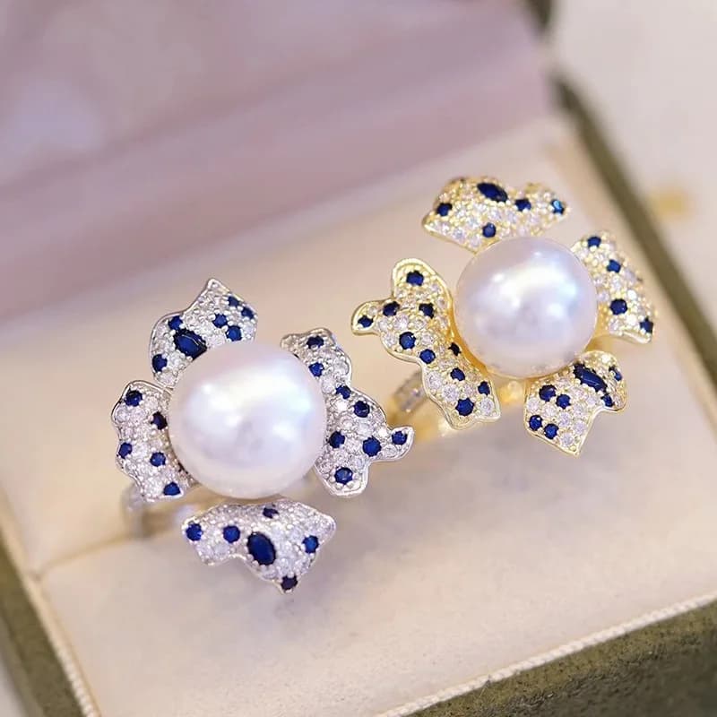 MeiBaPJ Vacuum Support DIY 11-12mm Natural Semiround Pearl Flower Ring 925 Sterling Silver Fine Wedding Jewelry For Women
