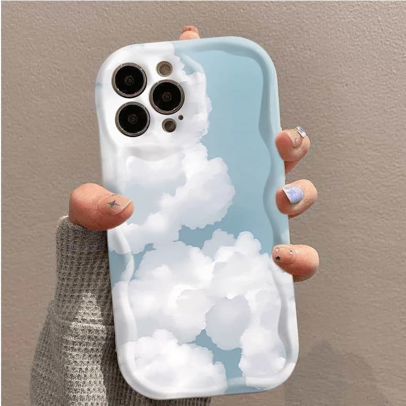 For iPhone 17 16 15 14 13 12 11 Pro Max Case Blue Sky And White Clouds Pattern Wavy Edge Cover For iPhone 16 Plus 16e 17e Fundas