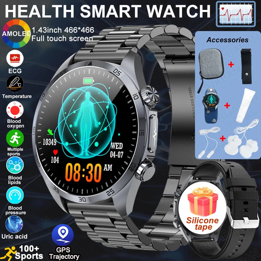 New Smartwatch 2025 for Men, Health Watch with Blood Pressure Measurement, CES Sleep Monitoring, Clean Therapy, Urico Acid, Blood Lipids, Body Fat, Waterproof