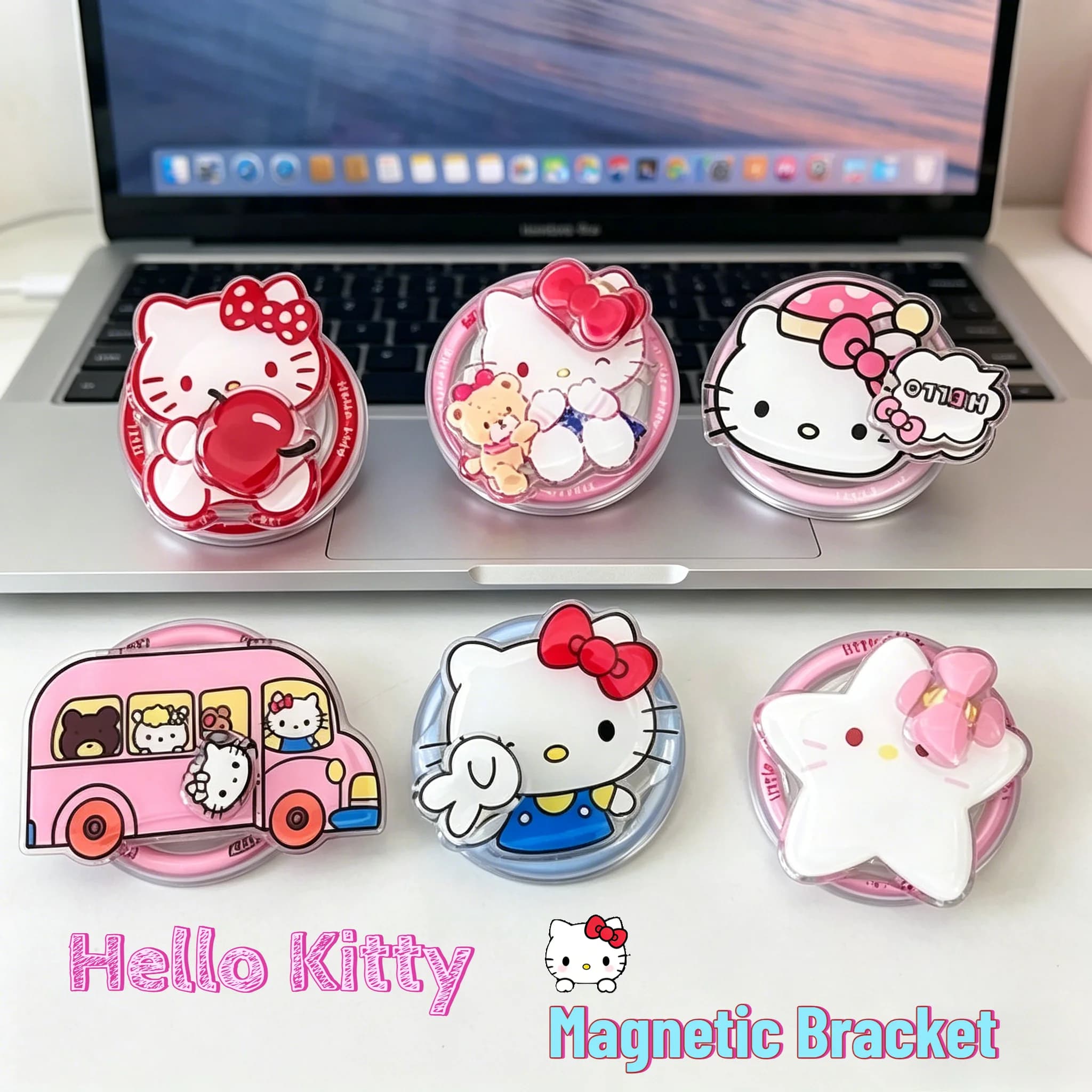 Cute INS for Magsafe Phone Sanrio HelloKitty Strong Magnetic Phone Holder Creative Foldable Desktop Finger Phone Case Accessorie
