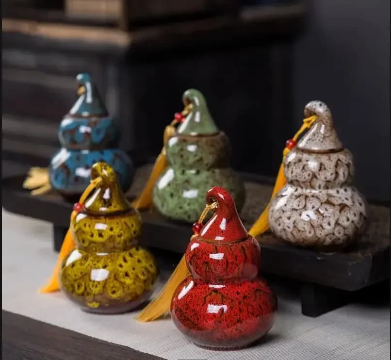 Portable Sealed Ceramic Storage Gourd Tea Coffee Bean Container Chinese Ceremony Box Gift