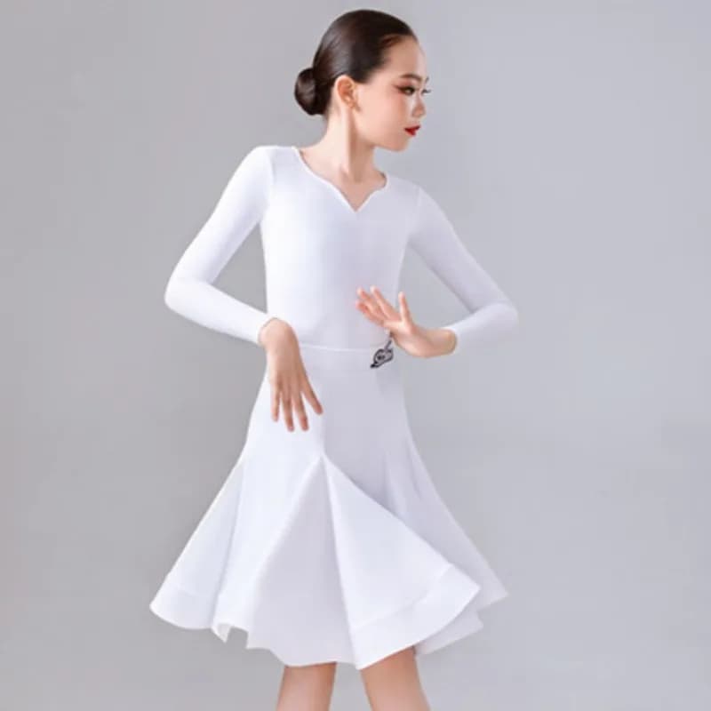 Abito da ballo latino personalizzato Vestito da pratica quotidiana per ragazze Costumi da competizione per spettacoli per bambini Top e gonna a maniche lunghe