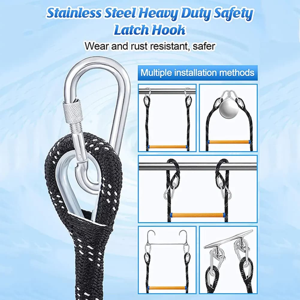 4 Step Marine Rope Ladder Folding Portable Rope Boarding Ladder Assist Boat Ladder for Inflatable Boat Kayak Motorboat Canoeing