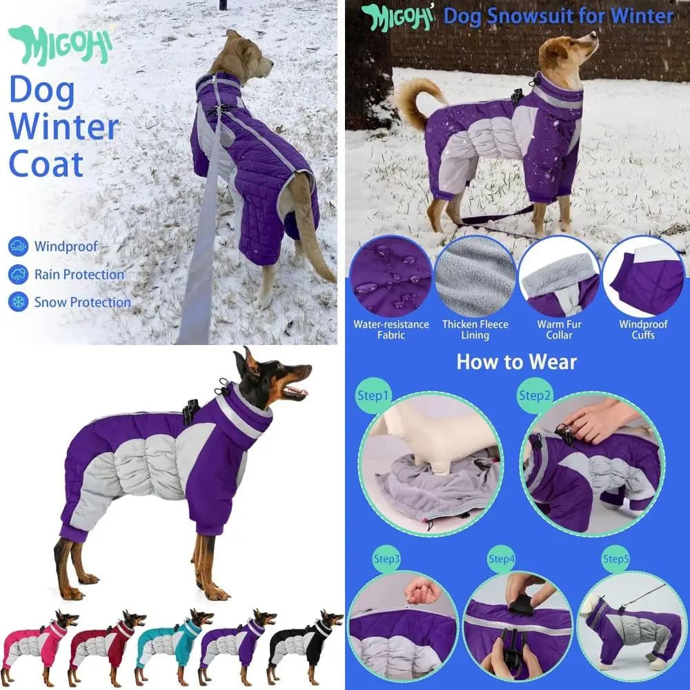Cappotto Invernale Riflettente per Cani di Piccola e Grande Taglia, con Imbracatura, in Pile e Antivento