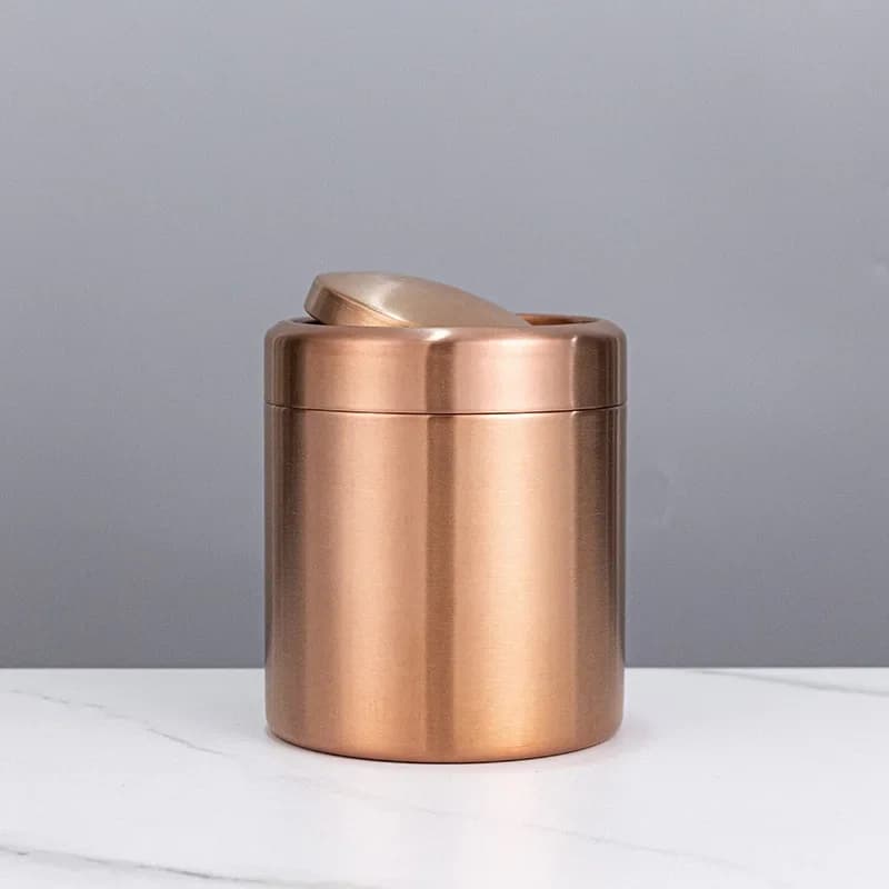 Rose Gold 304 Stainless Steel Mini Flip-Top Trash Can - Desktop Wastebasket for Tabletop Small Item Storage