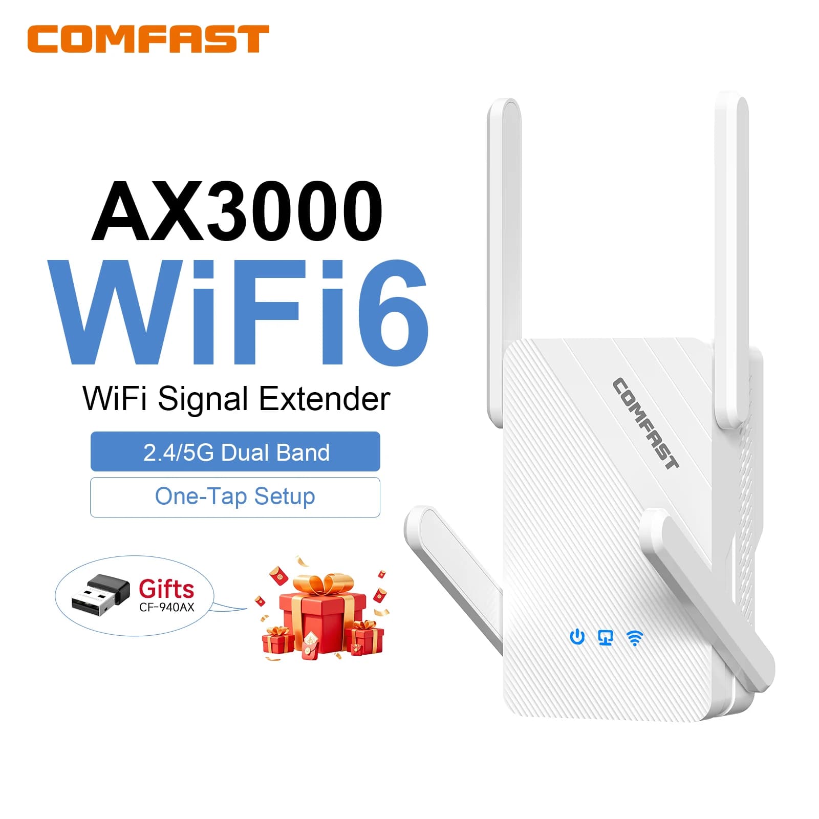 COMFAST 3000Mbps WiFi6 Repeater Wireless dual band 2.4G/5.8G WiFi Amplifier Signal 4 antenna Long Range Signal Booster For Home