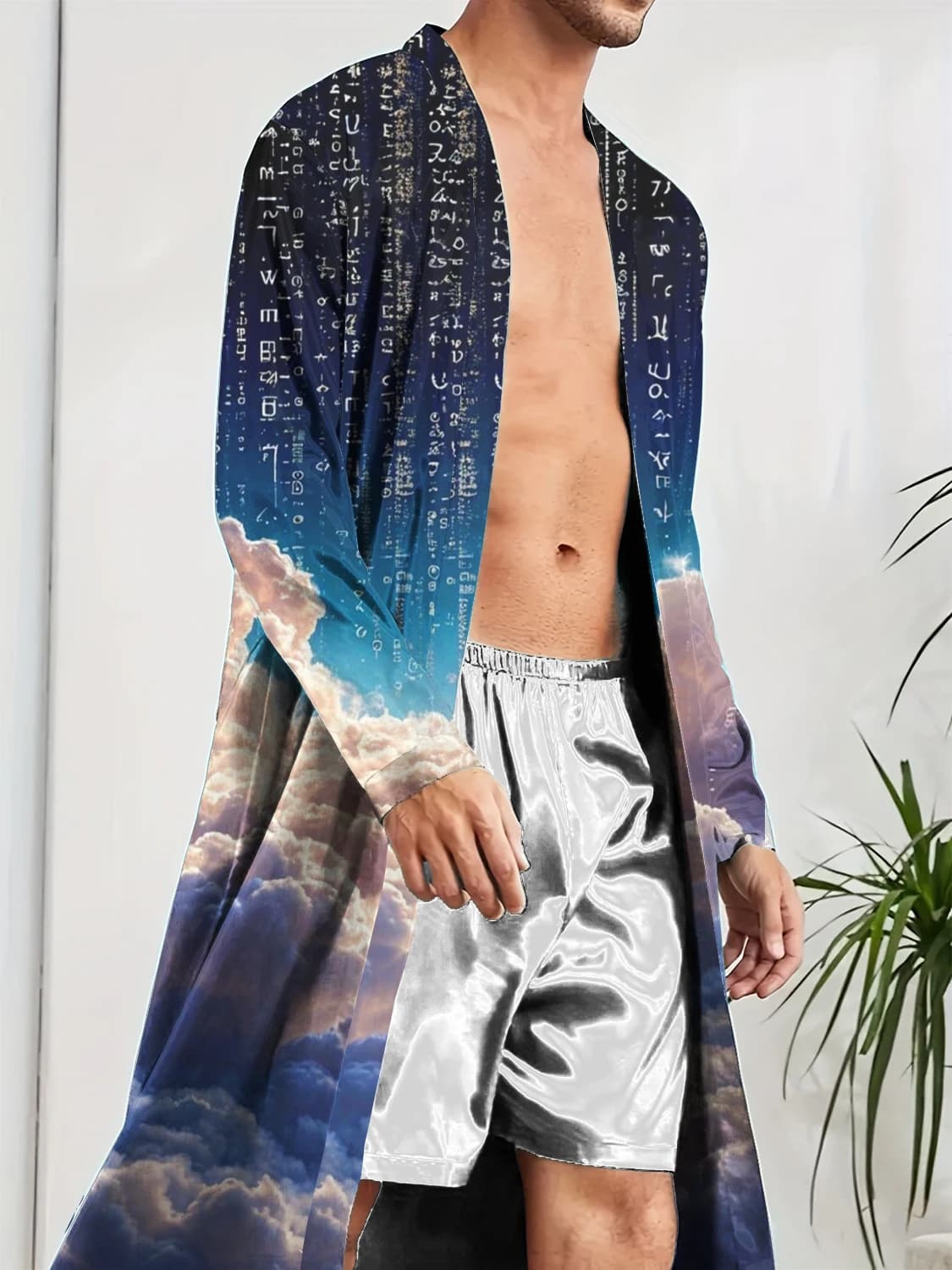 Vestaglie da uomo 2025 Camicia da notte casual da uomo nuova Stile sottile Asciugatura rapida Pelle amichevole Top lungo Stampato in 3D Nuvola Accappatoio Abbigliamento per la casa
