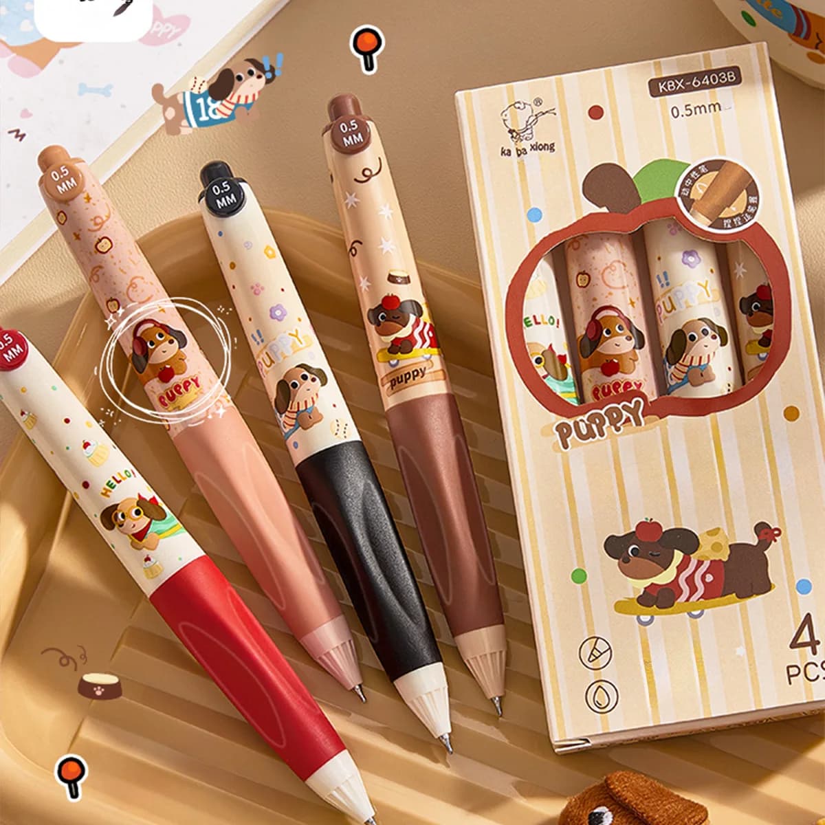 Confezione da 4 penne a sfera retrattili dal design simpatico animale domestico, inchiostro nero, impugnatura morbida ergonomica, inchiostro ad asciugatura rapida – Scuola per studenti e insegnanti
