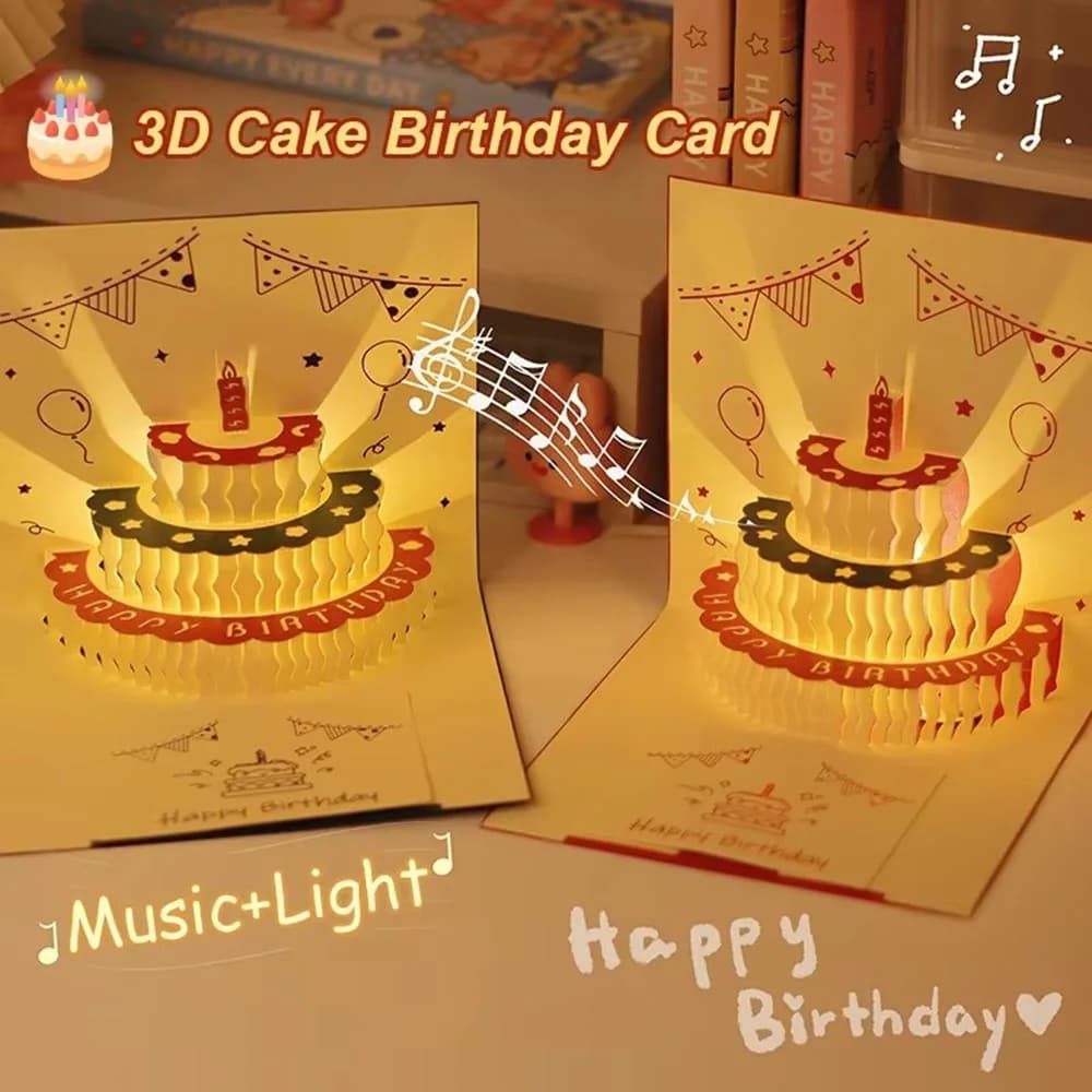 Biglietto d'auguri creativo per torta Biglietti d'auguri regalo per feste di buon compleanno Regali per feste Biglietto d'auguri di buon compleanno 3D con musica