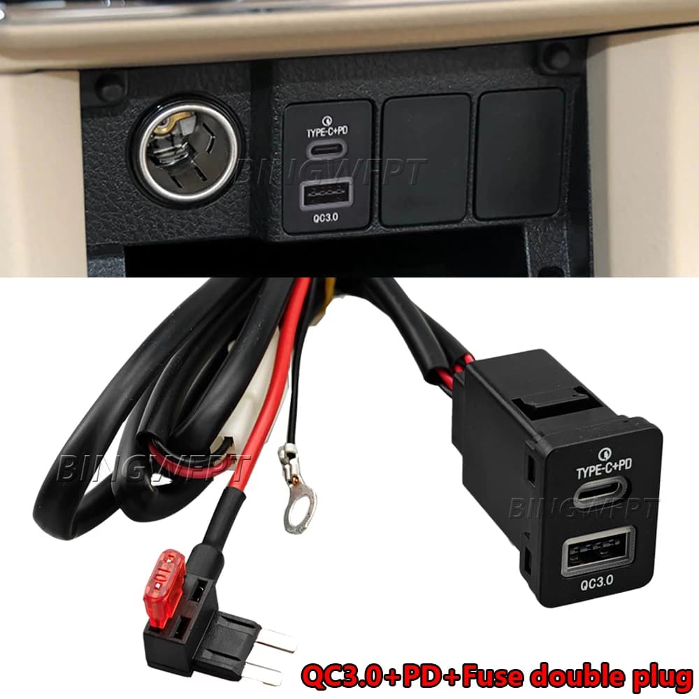 Caricatore USB TYPE-C per auto, presa di ricarica rapida, adattatore di ingresso audio radio, presa per chiavetta USB per Toyota Highlander dal 2008 in poi