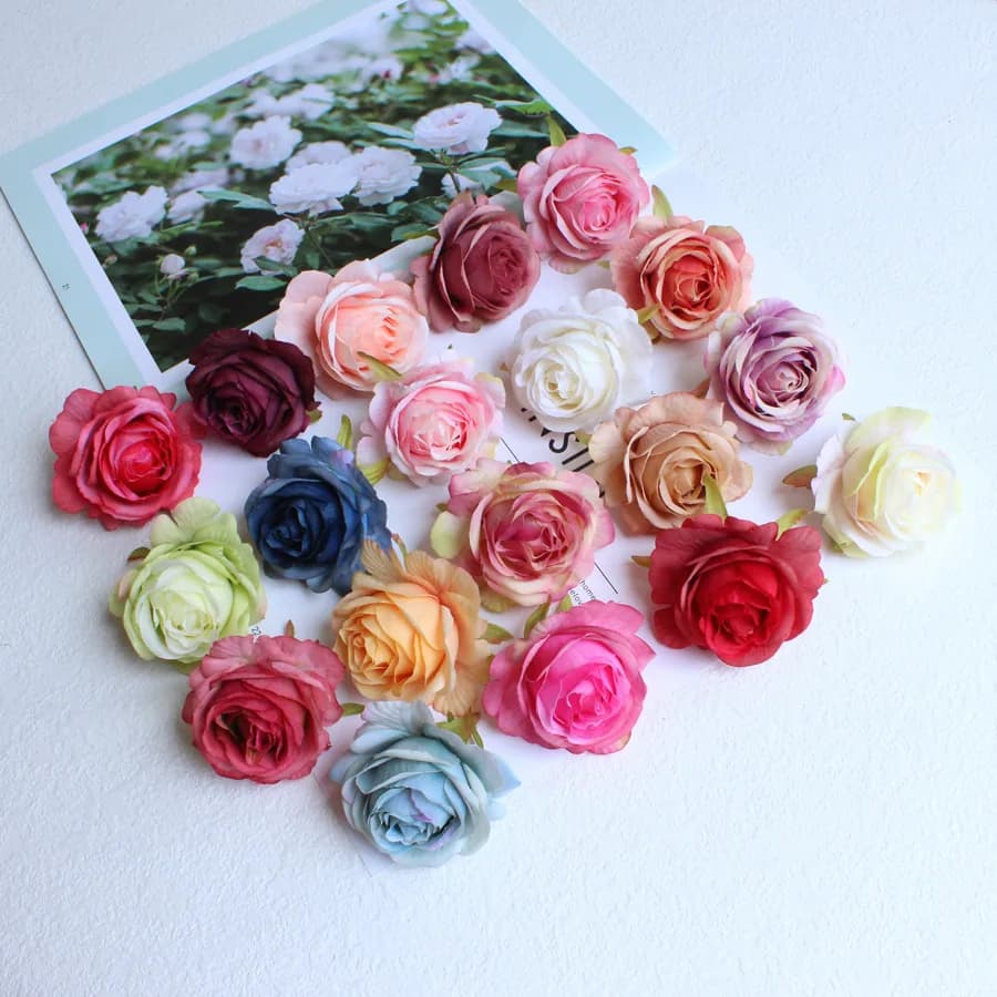 10Pcs Artificial Roses Head for DIY Wedding Plants Wall Christmas Home Decor 6CM Faux Rose Head Brooch Hat Candy Box Decoration