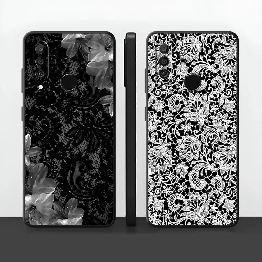 Custodia per Huawei P20 P40 Lite P30 P20 Pro P20 Lite 2018 P Smart 2019 Funda Phone Cover Nero Pizzo Floreale