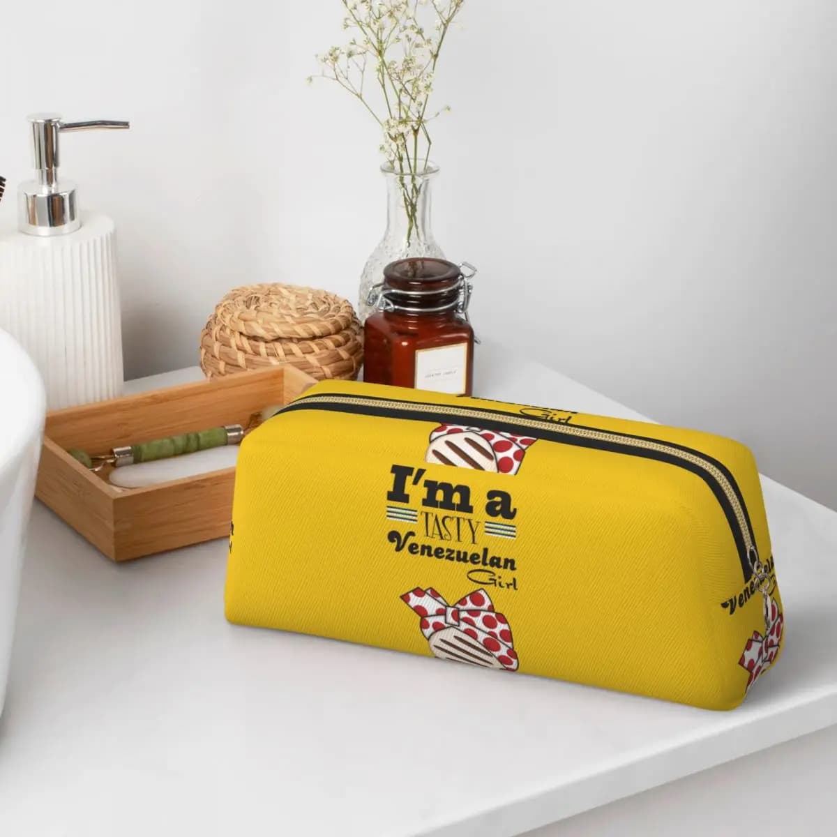 Astuccio per matite con stampa 'Arepa Venezuela Im A Tasty Venezuelan Girl' per studenti, scatola portapenne, borsa per matite, astuccio grande, porta penne
