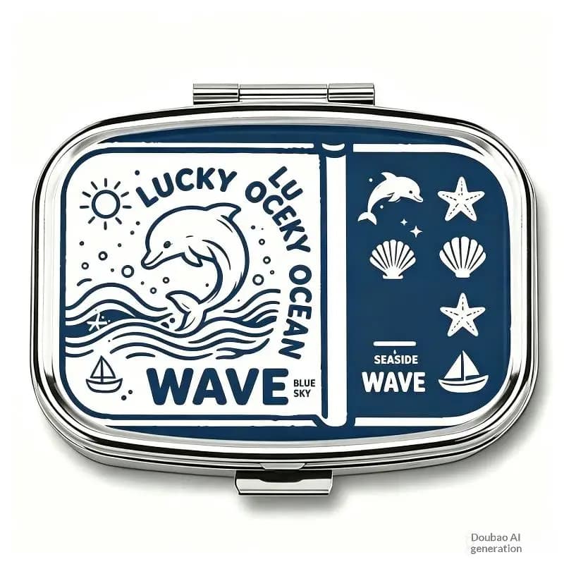 // 1Pcs Retro Sardine Print 2-Grids Metal Jewelry Pill Box Organizer For Adult Travel Mini Medicine Candy First Aid Kit