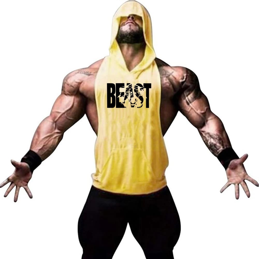 Moda estiva da uomo tendenza lettera stampa sollevamento pesi allenamento fitness palestra esercizio felpa con cappuccio casual e confortevole gilet con cappuccio