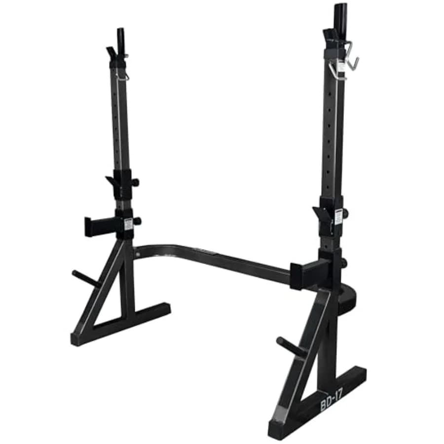 Rack per Squat Regolabile con Ganci a J, Bloccaggi di Sicurezza e Porta Pesi, Stazione Multifunzione per Home Gym, Peso Massimo 475 libbre