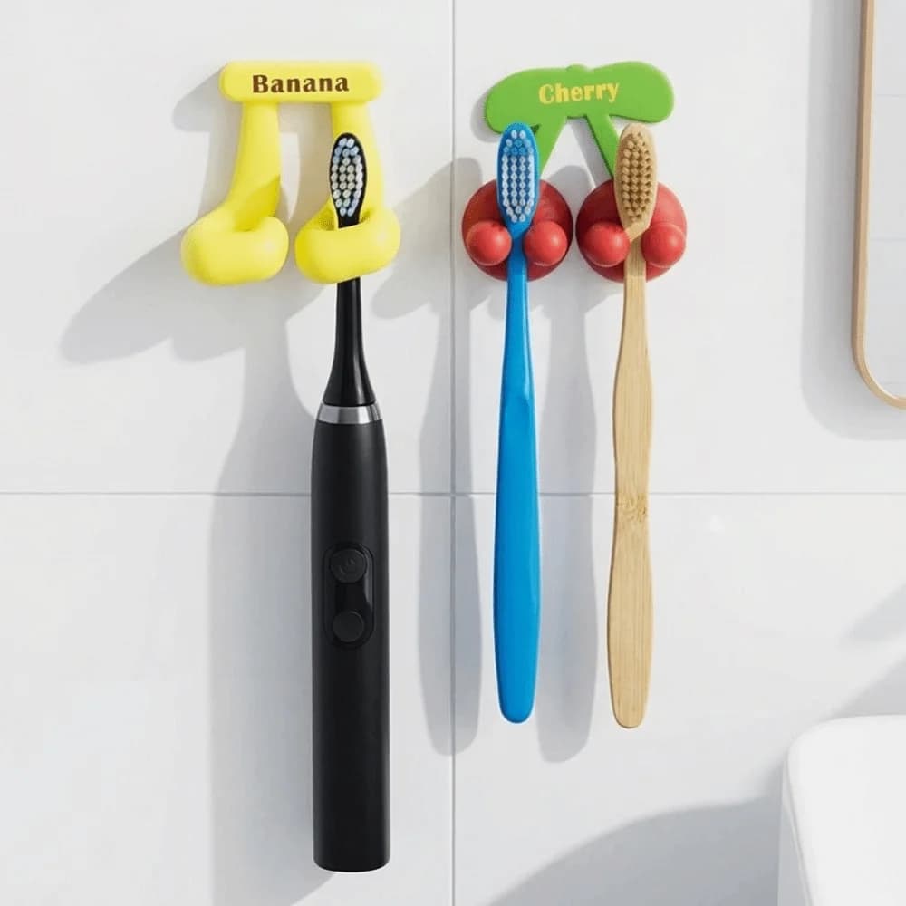 Portaspazzolino Autoadesivo a Forma di Frutta, Impermeabile, Senza Foratura, in Silicone, Decorativo e Salvaspazio