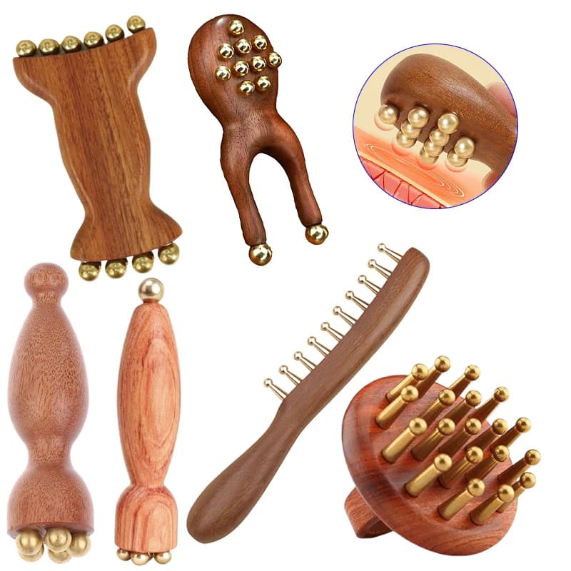 Copper and Sandalwood Meridian Massage Combs, Fine tooth combs for Agopuntura and Guasha, Brush for Body Massage, Relaxing Body Massage
