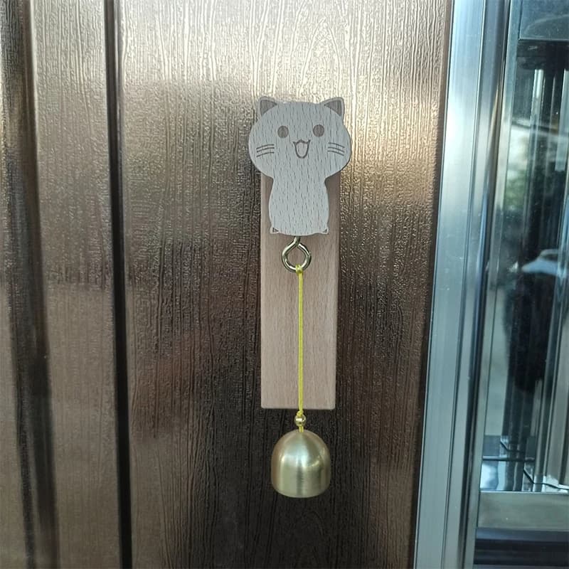 Cat Doorbell DIY Wind Chime Kit Solid Wood Refrigerator Magnet with Pure Copper Hanging Ornaments