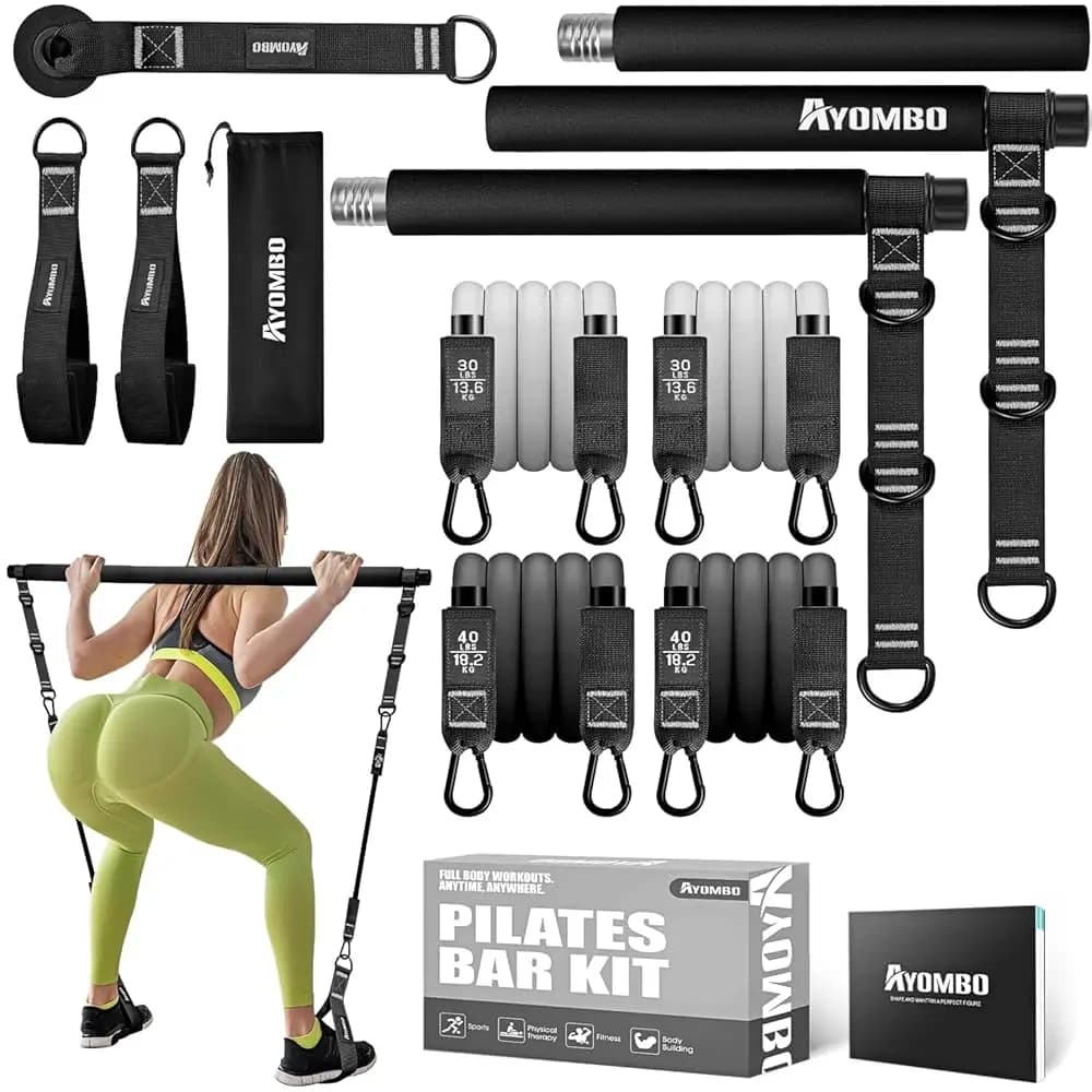 Kit Barra per Pilates con Bande di Resistenza, Attrezzatura per Allenamento Pilates per Gambe, Fianchi, Vita, Braccia, Attrezzatura per Squat