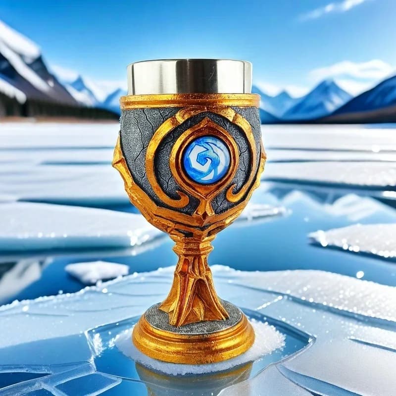 Calice 3D Medievale in Resina, Bicchiere per Vino con Base in Acciaio Inox, per Birra, Bar, Feste, Regalo, Caffè, 200ML