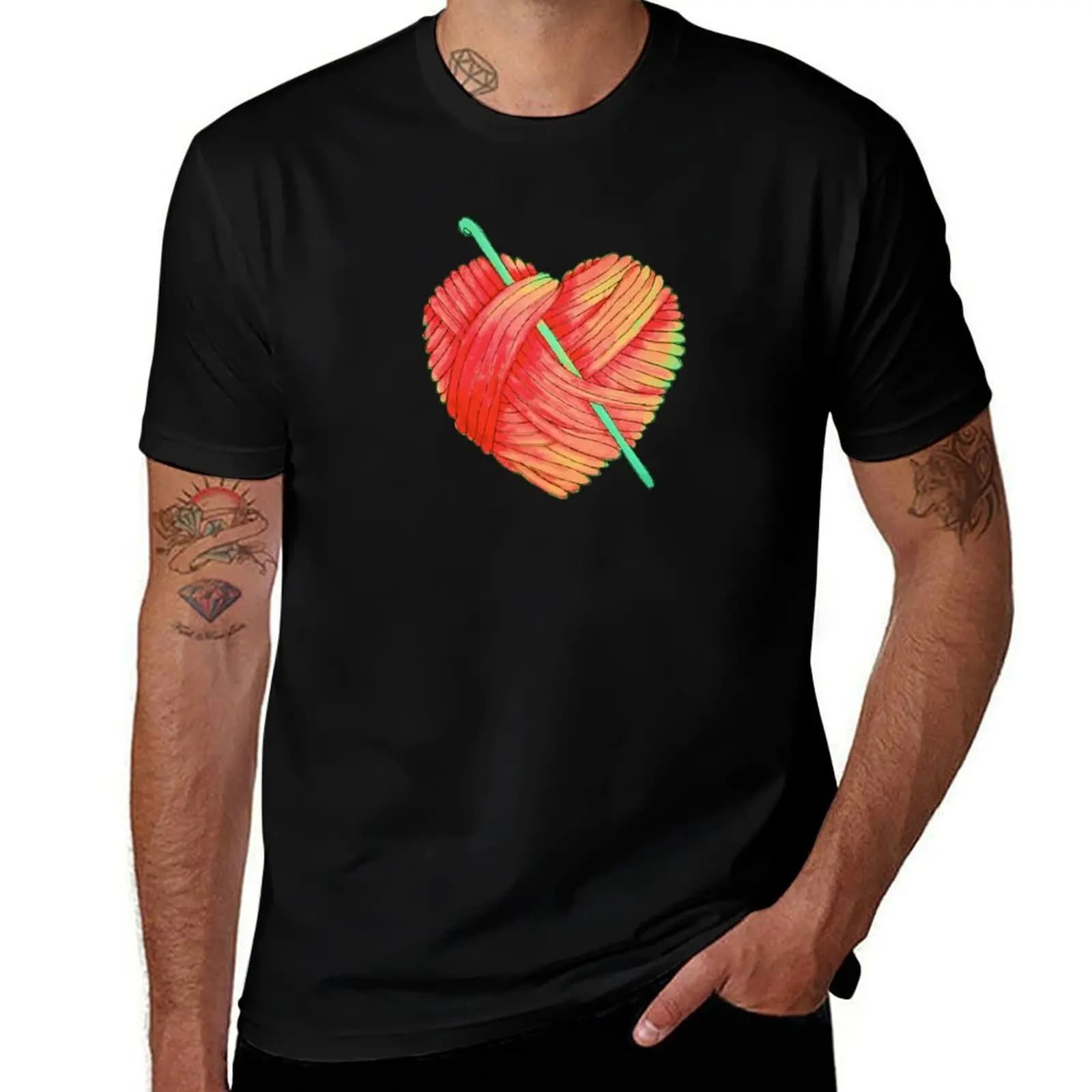 Cute Heart Ball of Yarn and Crochet Hook T-Shirt Street Art Print Tee Shirt
