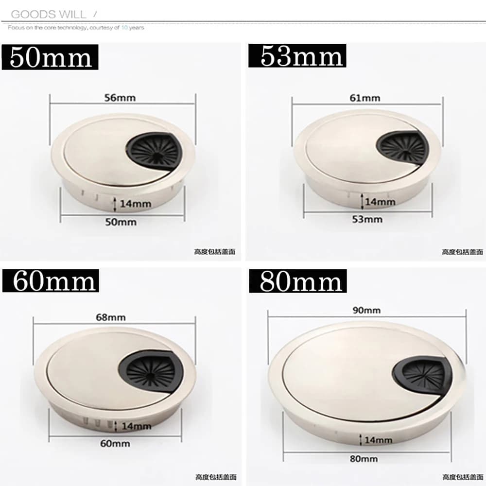 Zinc Alloy Desk Wire Round Hole Cover 4size Cable Port Box Computer Thread Hole Table Line Hole Cover Decorative Cable Organizer