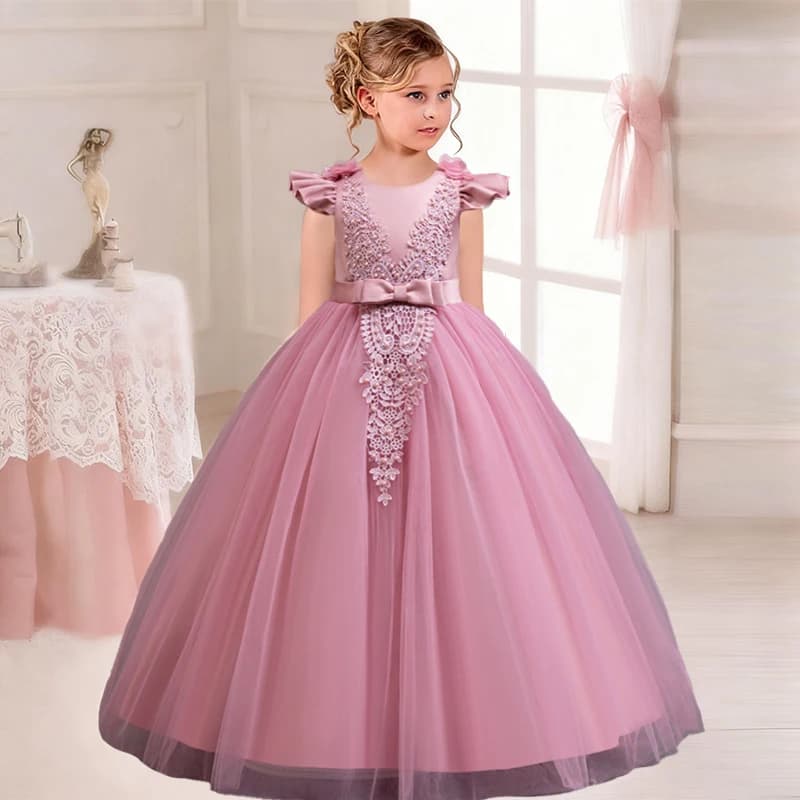 4-12 anni Vestire ballo festa ragazza vestito tulle ragazza abito da sposa elegante ragazza vestito da festa per bambini abito natalizio