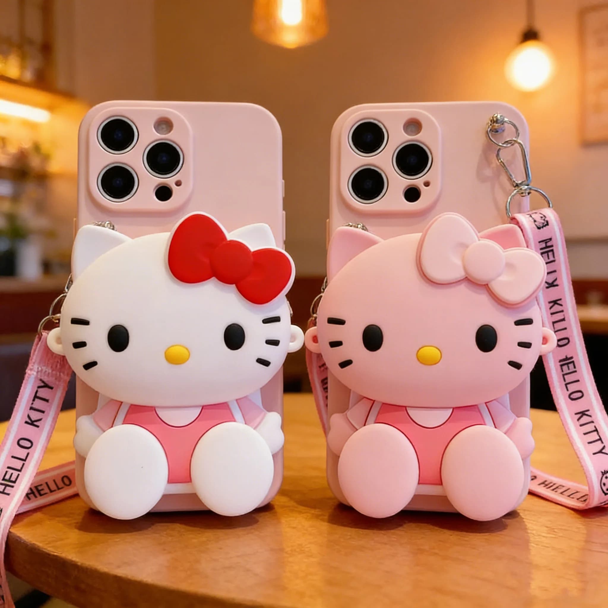 Custodia a portafoglio Hello Kitty con cordino per iPhone 17, 16, 15, 14, 13, 12, 11, XR, Xs, 8, 7, 6 Pro Max, mini, Plus