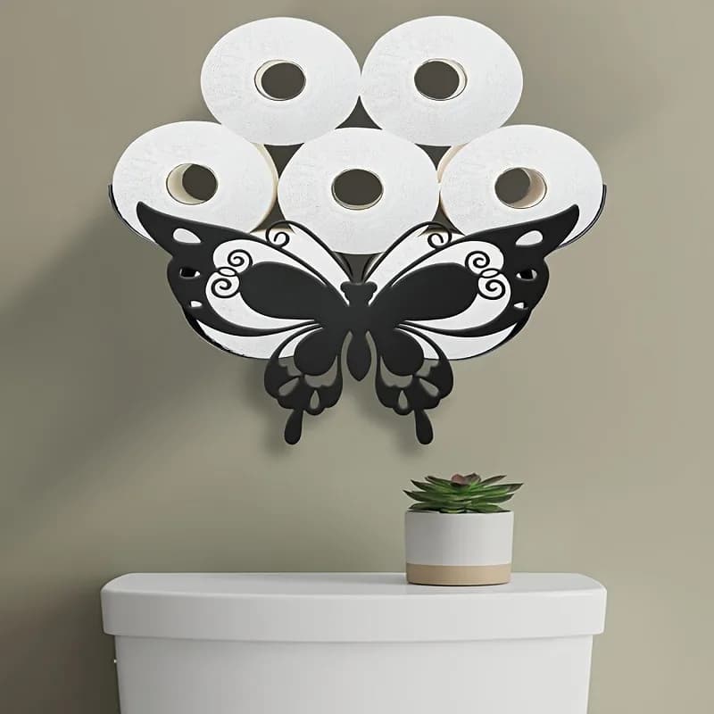 Wall Mounted Toilet Paper Holder Space-Saving Tissue Holder Multipurpose Toilet Paper Butterfly Holder Stand Home Accessories
