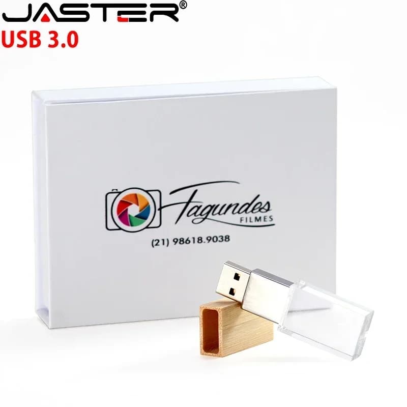 Chiavetta USB 3.0 in Cristallo con Logo Personalizzato, Memoria Flash USB 3.0, Dispositivo di Archiviazione in Confezione Bianca, Pendrive 128GB 64GB 32GB 16GB