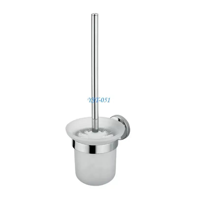 E15A Hygienic Hanging Toilet Brush System with Shatterproof Glass Housing Simple Styles Wall Mounted Toilet Cleaning Set