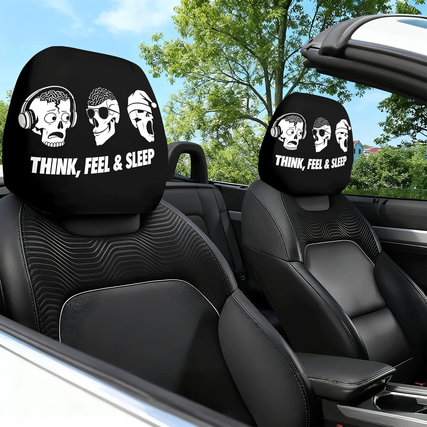 2 Pezzi Copri Poggiatesta Auto con Stampa Tema Teschio - Cuscino Poggiatesta per Sedile Auto - Design Carino - Accessorio Interno Auto