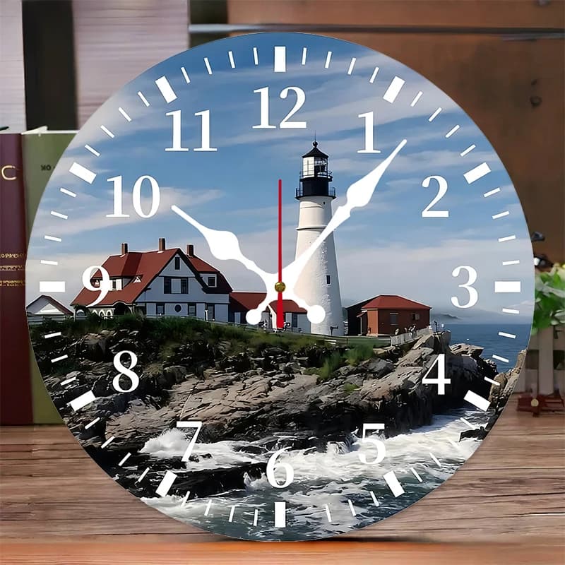 Seaside Town wooden silent hanging wall clock, suitable for living room, office, study room, bedroom, home decoration