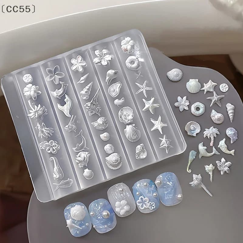 maveraCC55 Fiore di giglio Conchiglia di mare Conchiglia Corallo Stella marina 3D Stampo per unghie acrilico Decorazioni per unghie Stampo per manicure in silicone fai da te Stampo per nail art
